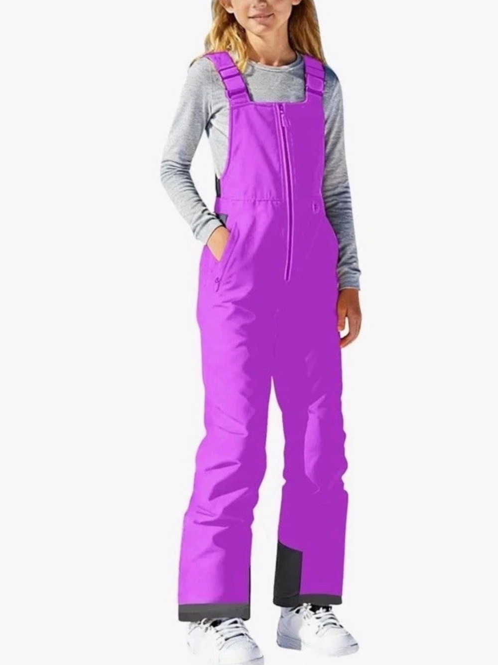 Girls Bright Purple Insulated Snow Bib Overalls - Unbranded